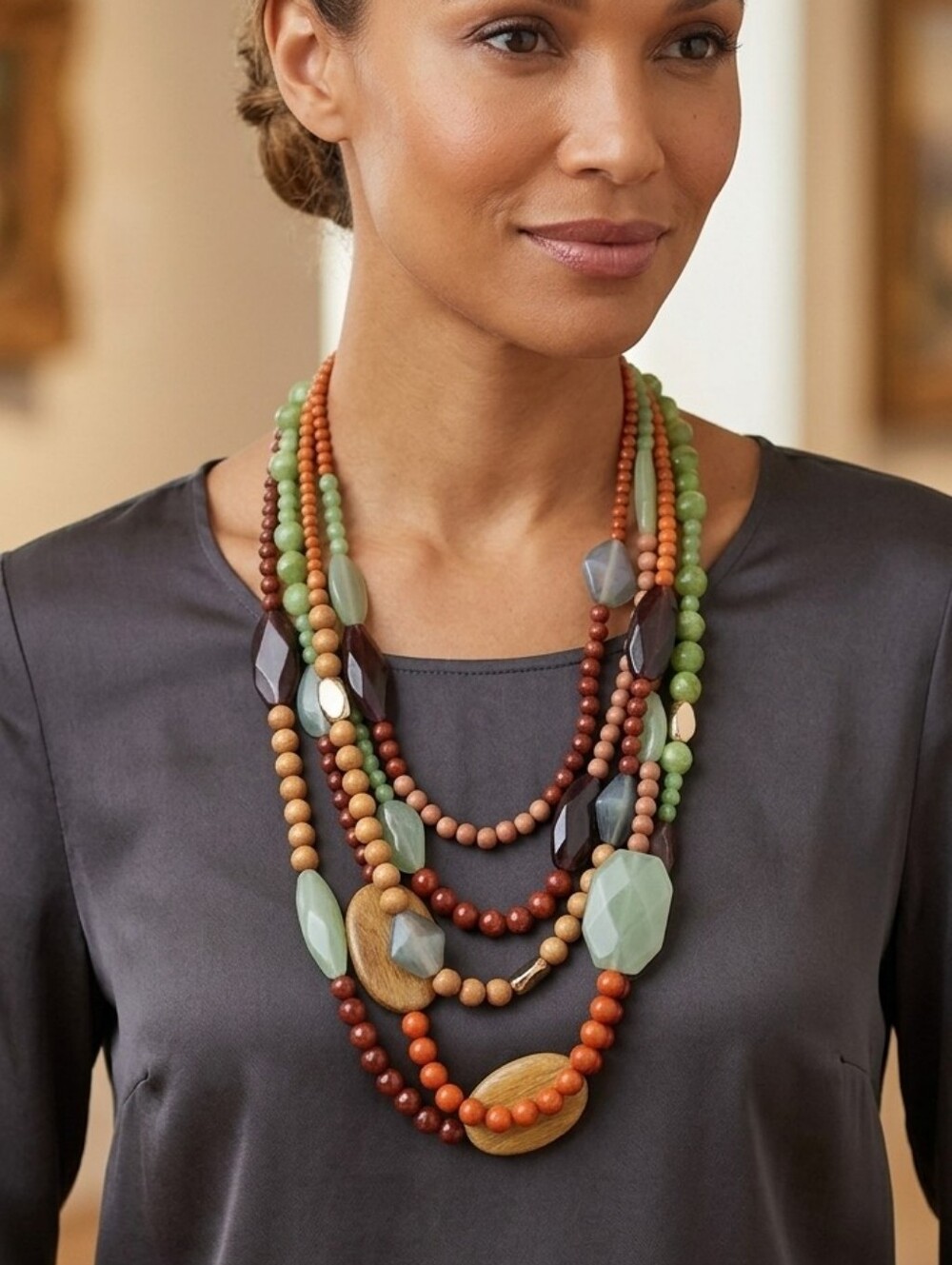 Premier Designs Multi-Strand Earth Tone Beaded Statement Necklace Boho